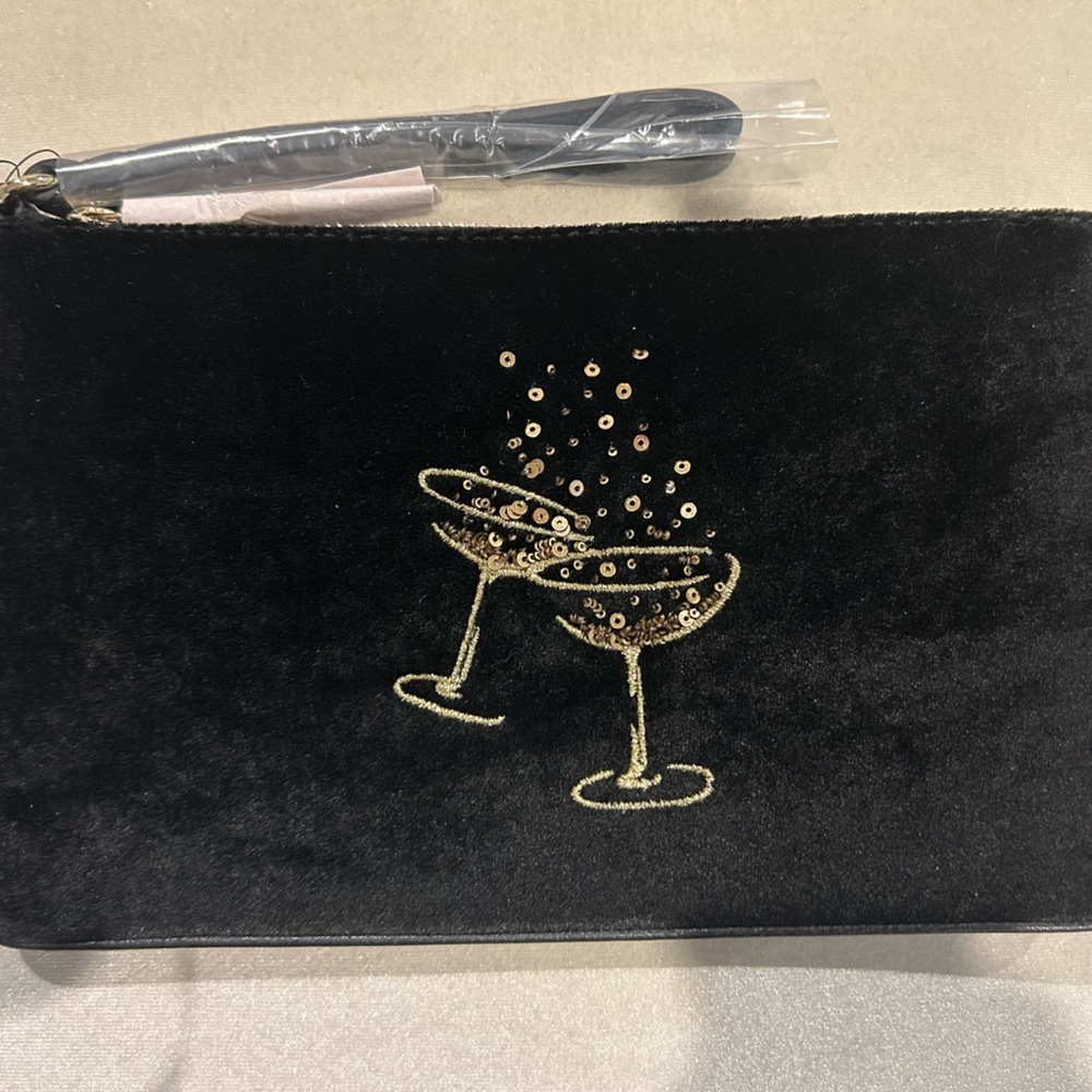 Talbots Black Velvet Martini Sequined Clutch